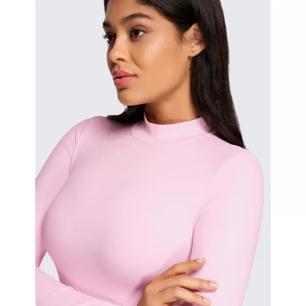 CRZ YOGA Butterluxe Long Sleeve Bodysuits for Women Mock Turtleneck Bodysuit Tops Soft StretchyPink Peony