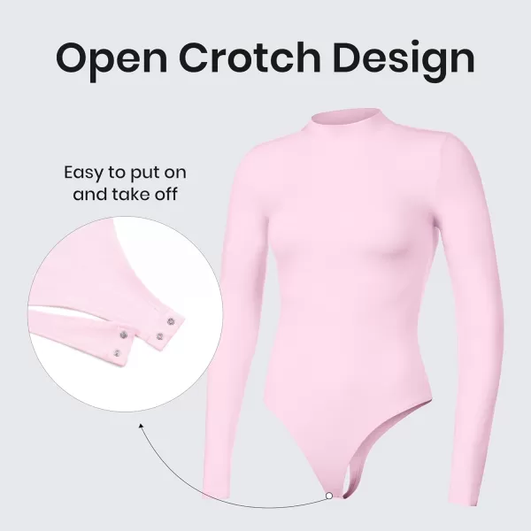 CRZ YOGA Butterluxe Long Sleeve Bodysuits for Women Mock Turtleneck Bodysuit Tops Soft StretchyPink Peony