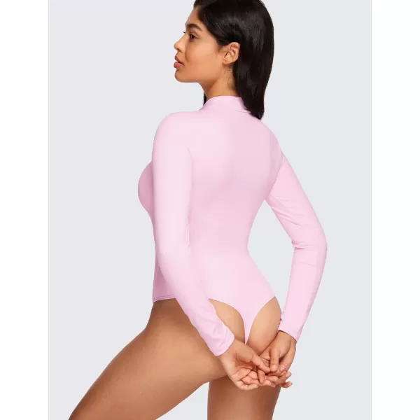 CRZ YOGA Butterluxe Long Sleeve Bodysuits for Women Mock Turtleneck Bodysuit Tops Soft StretchyPink Peony