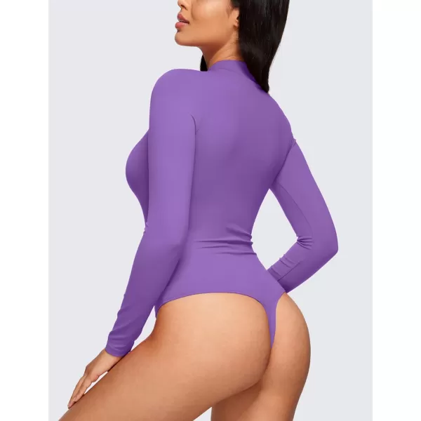 CRZ YOGA Butterluxe Long Sleeve Bodysuits for Women Mock Turtleneck Bodysuit Tops Soft StretchyRoyal Lilac