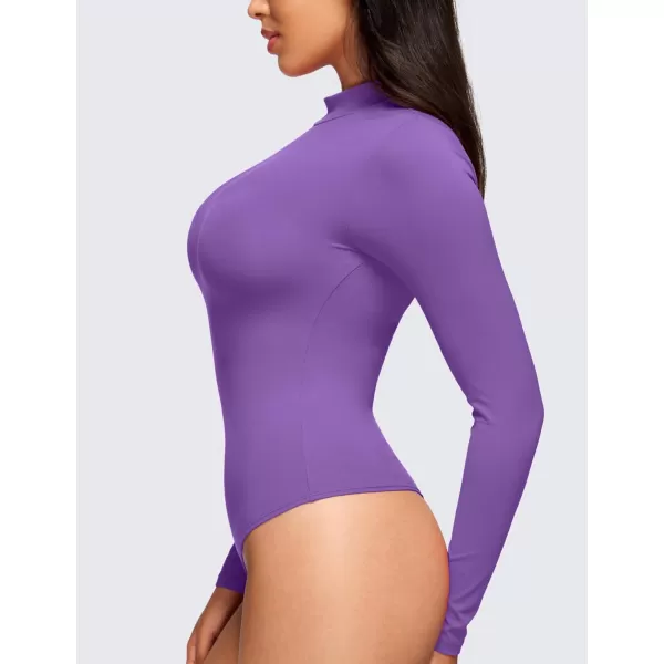 CRZ YOGA Butterluxe Long Sleeve Bodysuits for Women Mock Turtleneck Bodysuit Tops Soft StretchyRoyal Lilac