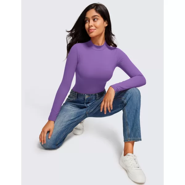 CRZ YOGA Butterluxe Long Sleeve Bodysuits for Women Mock Turtleneck Bodysuit Tops Soft StretchyRoyal Lilac