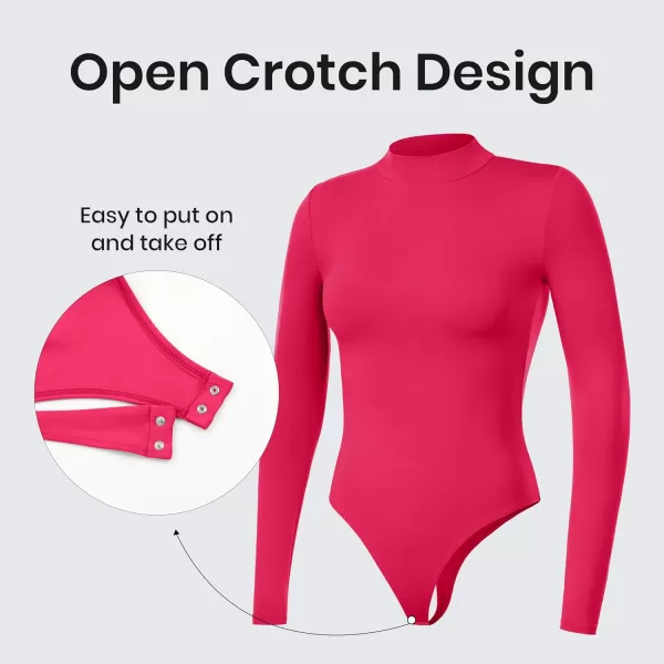 CRZ YOGA Butterluxe Long Sleeve Bodysuits for Women Mock Turtleneck Bodysuit Tops Soft StretchyViva Magenta