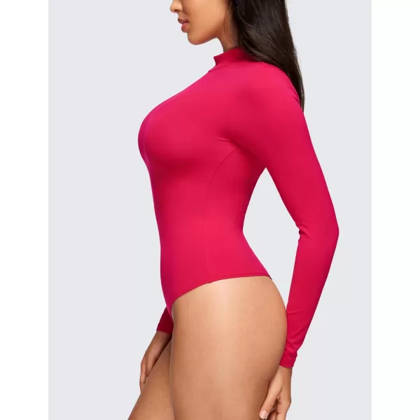 CRZ YOGA Butterluxe Long Sleeve Bodysuits for Women Mock Turtleneck Bodysuit Tops Soft StretchyViva Magenta