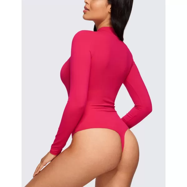 CRZ YOGA Butterluxe Long Sleeve Bodysuits for Women Mock Turtleneck Bodysuit Tops Soft StretchyViva Magenta