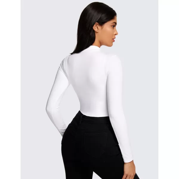 CRZ YOGA Butterluxe Long Sleeve Bodysuits for Women Mock Turtleneck Bodysuit Tops Soft StretchyWhite