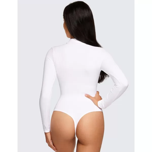 CRZ YOGA Butterluxe Long Sleeve Bodysuits for Women Mock Turtleneck Bodysuit Tops Soft StretchyWhite