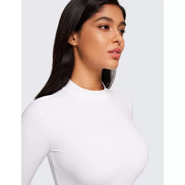 CRZ YOGA Butterluxe Long Sleeve Bodysuits for Women Mock Turtleneck Bodysuit Tops Soft StretchyWhite