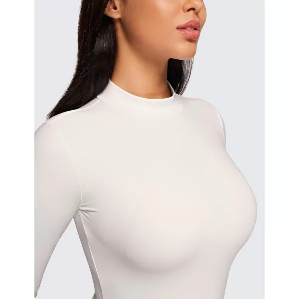 CRZ YOGA Butterluxe Long Sleeve Bodysuits for Women Mock Turtleneck Bodysuit Tops Soft StretchyWhite Apricot