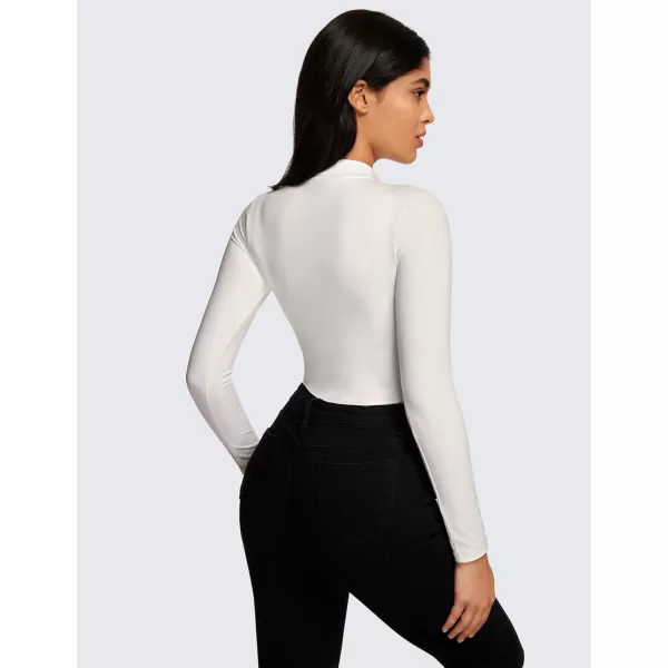 CRZ YOGA Butterluxe Long Sleeve Bodysuits for Women Mock Turtleneck Bodysuit Tops Soft StretchyWhite Apricot