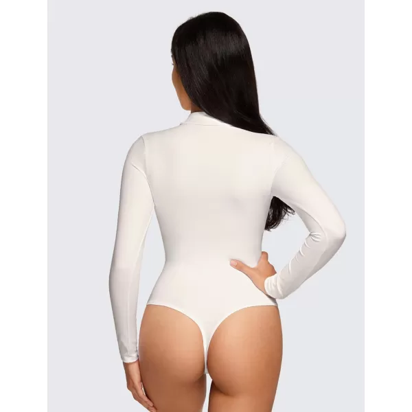 CRZ YOGA Butterluxe Long Sleeve Bodysuits for Women Mock Turtleneck Bodysuit Tops Soft StretchyWhite Apricot