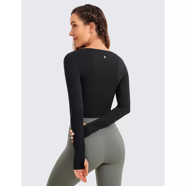 CRZ YOGA Butterluxe Long Sleeve Crop Tops for Women Slim Fit Workout Shirts Cropped Athletic Gym TopBlack