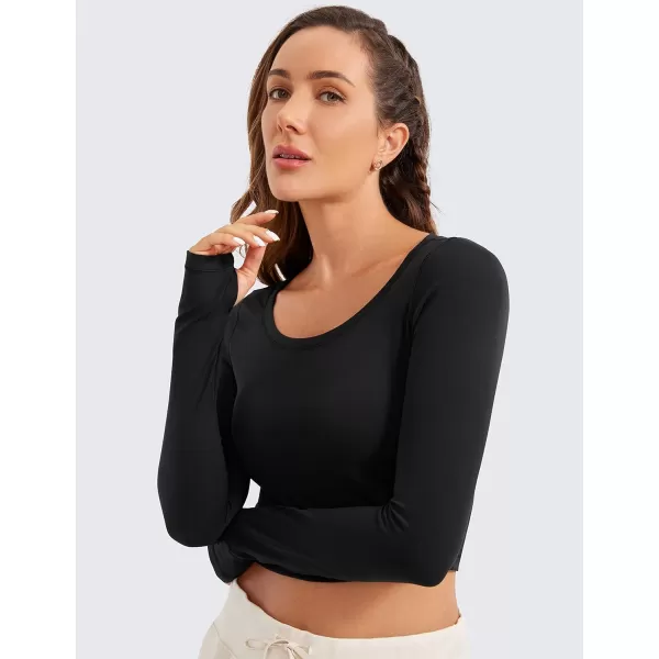 CRZ YOGA Butterluxe Long Sleeve Crop Tops for Women Slim Fit Workout Shirts Cropped Athletic Gym TopBlack