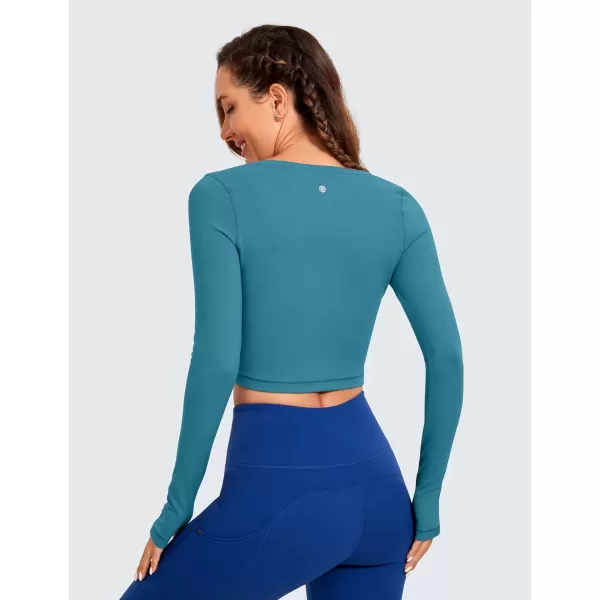 CRZ YOGA Butterluxe Long Sleeve Crop Tops for Women Slim Fit Workout Shirts Cropped Athletic Gym TopBorealis Green