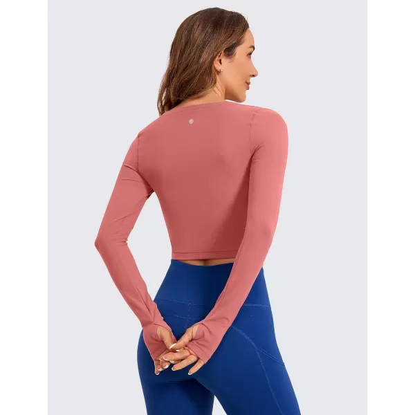 CRZ YOGA Butterluxe Long Sleeve Crop Tops for Women Slim Fit Workout Shirts Cropped Athletic Gym TopBriar Rose