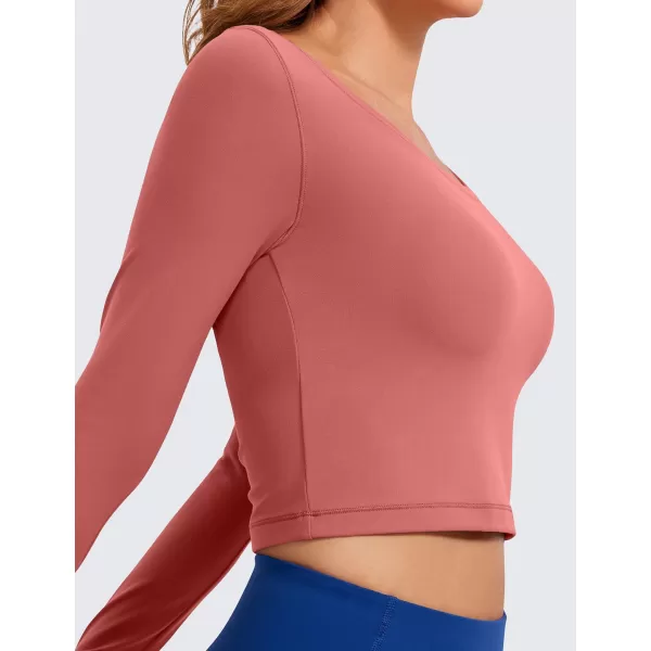 CRZ YOGA Butterluxe Long Sleeve Crop Tops for Women Slim Fit Workout Shirts Cropped Athletic Gym TopBriar Rose