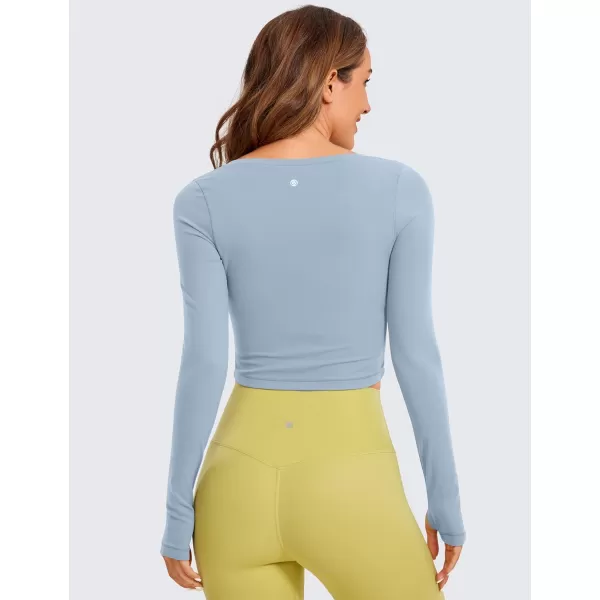 CRZ YOGA Butterluxe Long Sleeve Crop Tops for Women Slim Fit Workout Shirts Cropped Athletic Gym TopCambric Blue