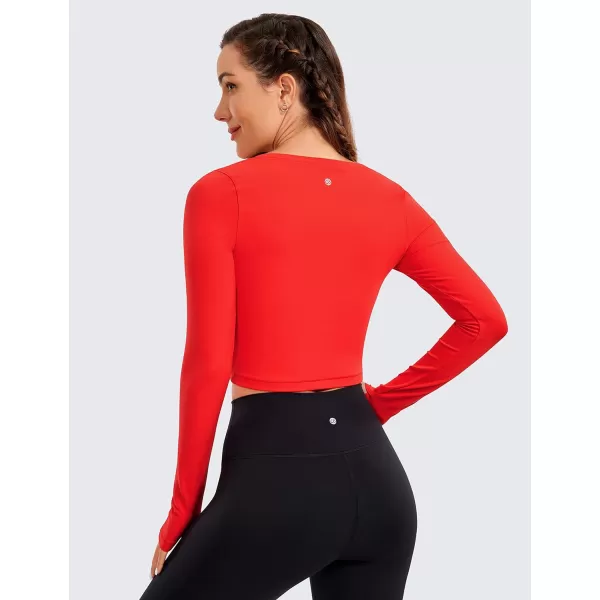 CRZ YOGA Butterluxe Long Sleeve Crop Tops for Women Slim Fit Workout Shirts Cropped Athletic Gym TopDark Red