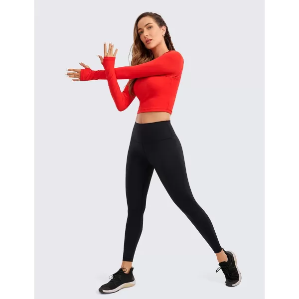 CRZ YOGA Butterluxe Long Sleeve Crop Tops for Women Slim Fit Workout Shirts Cropped Athletic Gym TopDark Red