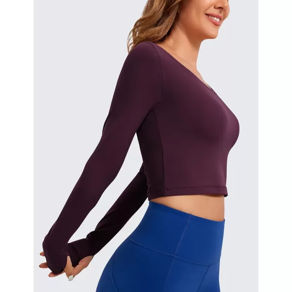 CRZ YOGA Butterluxe Long Sleeve Crop Tops for Women Slim Fit Workout Shirts Cropped Athletic Gym TopDeep Purple