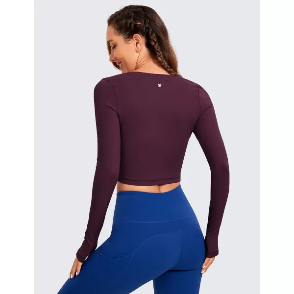 CRZ YOGA Butterluxe Long Sleeve Crop Tops for Women Slim Fit Workout Shirts Cropped Athletic Gym TopDeep Purple