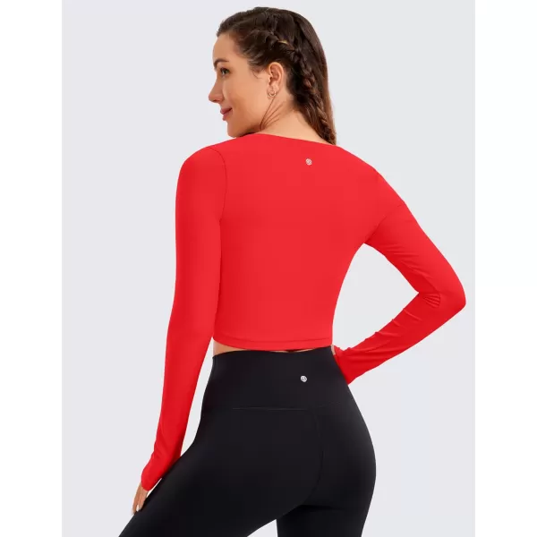 CRZ YOGA Butterluxe Long Sleeve Crop Tops for Women Slim Fit Workout Shirts Cropped Athletic Gym TopDeep Red