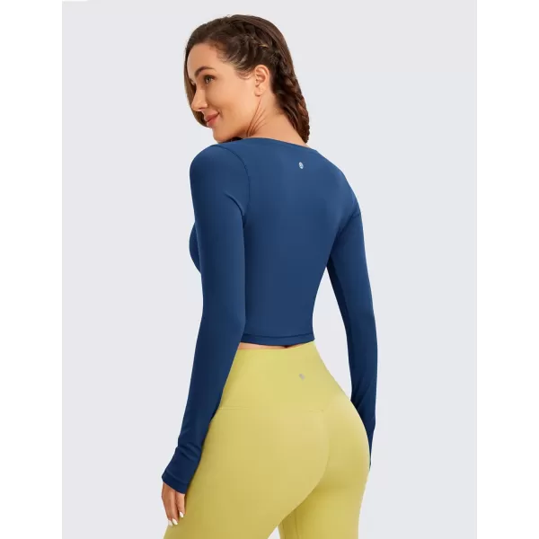 CRZ YOGA Butterluxe Long Sleeve Crop Tops for Women Slim Fit Workout Shirts Cropped Athletic Gym TopFrench Navy