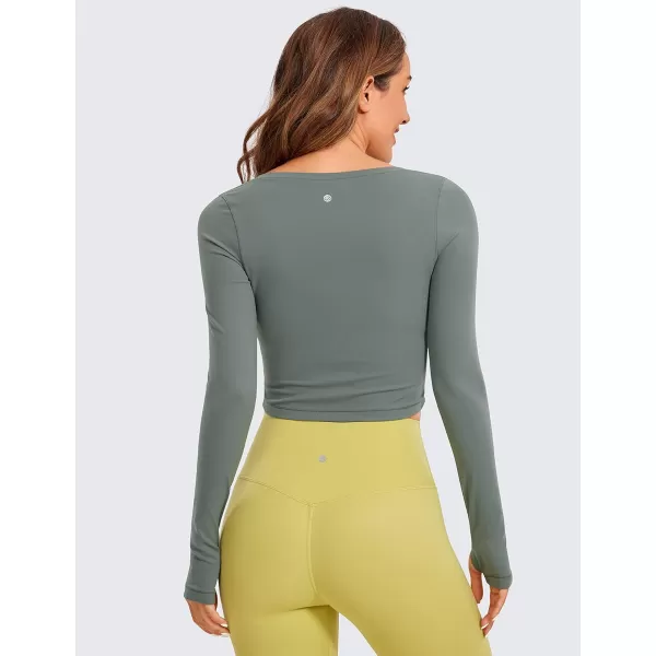 CRZ YOGA Butterluxe Long Sleeve Crop Tops for Women Slim Fit Workout Shirts Cropped Athletic Gym TopGrey Sage