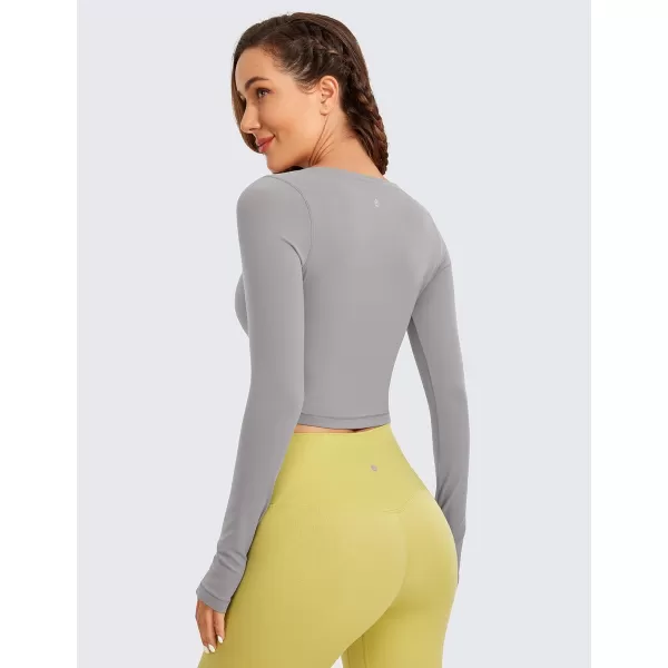 CRZ YOGA Butterluxe Long Sleeve Crop Tops for Women Slim Fit Workout Shirts Cropped Athletic Gym TopGull Gray