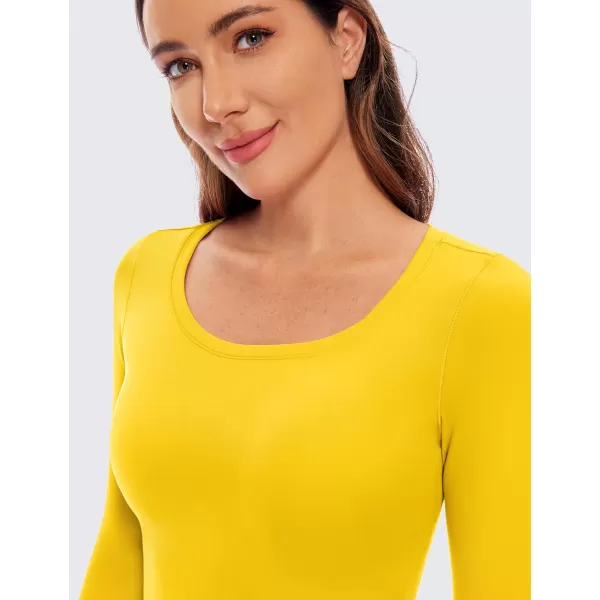 CRZ YOGA Butterluxe Long Sleeve Crop Tops for Women Slim Fit Workout Shirts Cropped Athletic Gym TopHigh Visibility Yellow