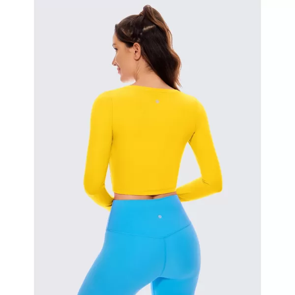 CRZ YOGA Butterluxe Long Sleeve Crop Tops for Women Slim Fit Workout Shirts Cropped Athletic Gym TopHigh Visibility Yellow