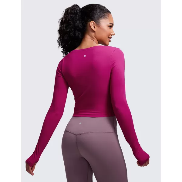 CRZ YOGA Butterluxe Long Sleeve Crop Tops for Women Slim Fit Workout Shirts Cropped Athletic Gym TopMagenta Purple