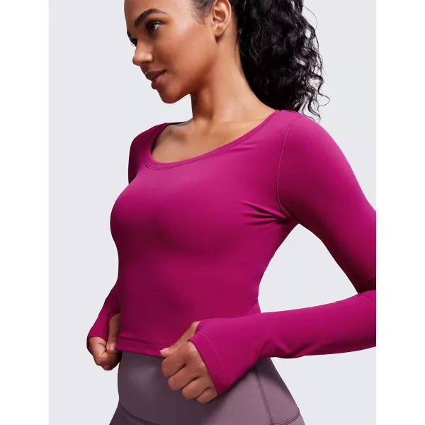 CRZ YOGA Butterluxe Long Sleeve Crop Tops for Women Slim Fit Workout Shirts Cropped Athletic Gym TopMagenta Purple