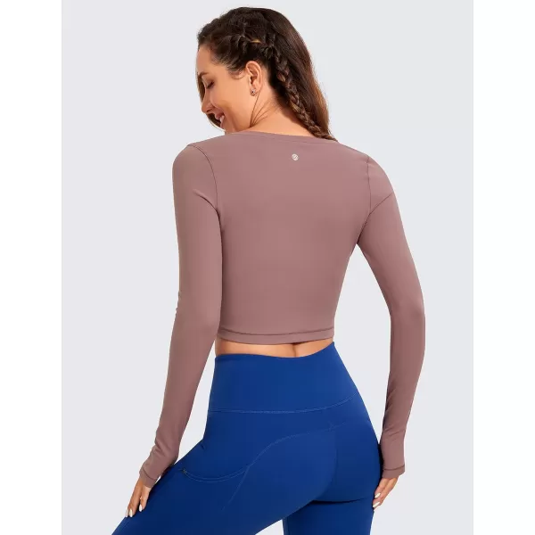 CRZ YOGA Butterluxe Long Sleeve Crop Tops for Women Slim Fit Workout Shirts Cropped Athletic Gym TopMauve