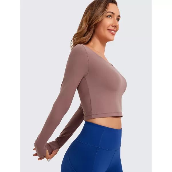 CRZ YOGA Butterluxe Long Sleeve Crop Tops for Women Slim Fit Workout Shirts Cropped Athletic Gym TopMauve