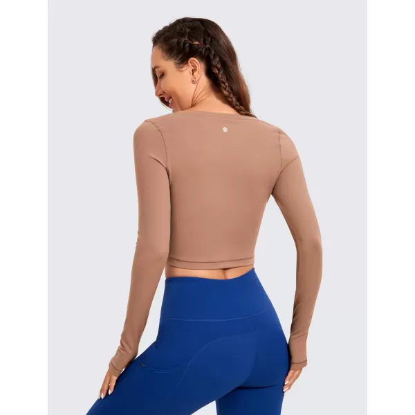 CRZ YOGA Butterluxe Long Sleeve Crop Tops for Women Slim Fit Workout Shirts Cropped Athletic Gym TopMocha Mousse