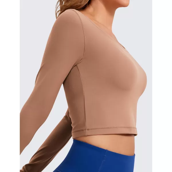 CRZ YOGA Butterluxe Long Sleeve Crop Tops for Women Slim Fit Workout Shirts Cropped Athletic Gym TopMocha Mousse