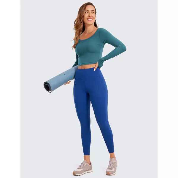 CRZ YOGA Butterluxe Long Sleeve Crop Tops for Women Slim Fit Workout Shirts Cropped Athletic Gym TopPetrol Blue