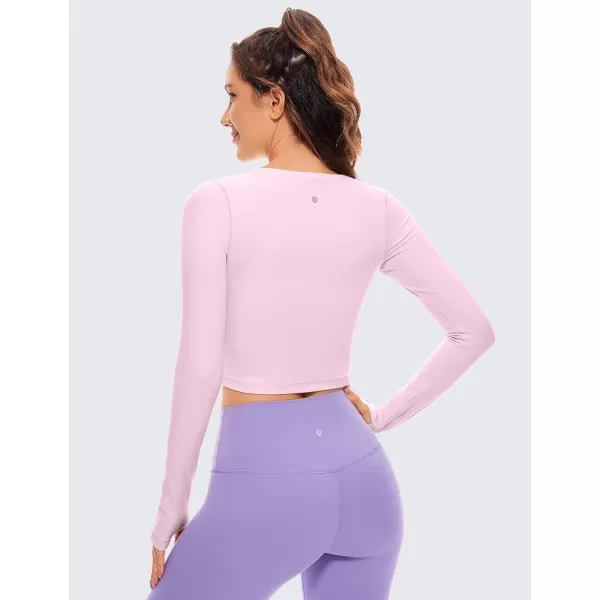 CRZ YOGA Butterluxe Long Sleeve Crop Tops for Women Slim Fit Workout Shirts Cropped Athletic Gym TopPink Peony