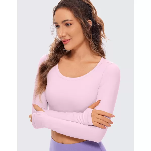 CRZ YOGA Butterluxe Long Sleeve Crop Tops for Women Slim Fit Workout Shirts Cropped Athletic Gym TopPink Peony