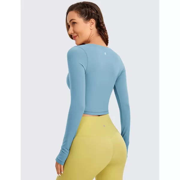 CRZ YOGA Butterluxe Long Sleeve Crop Tops for Women Slim Fit Workout Shirts Cropped Athletic Gym TopPure Blue