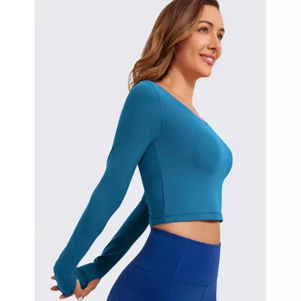 CRZ YOGA Butterluxe Long Sleeve Crop Tops for Women Slim Fit Workout Shirts Cropped Athletic Gym TopSupersonic Blue
