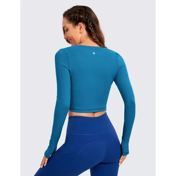 CRZ YOGA Butterluxe Long Sleeve Crop Tops for Women Slim Fit Workout Shirts Cropped Athletic Gym TopSupersonic Blue