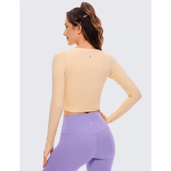 CRZ YOGA Butterluxe Long Sleeve Crop Tops for Women Slim Fit Workout Shirts Cropped Athletic Gym TopTan Milkshake