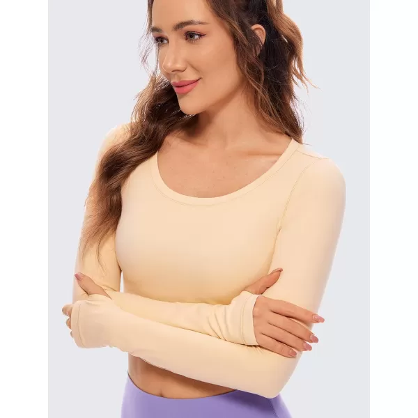 CRZ YOGA Butterluxe Long Sleeve Crop Tops for Women Slim Fit Workout Shirts Cropped Athletic Gym TopTan Milkshake