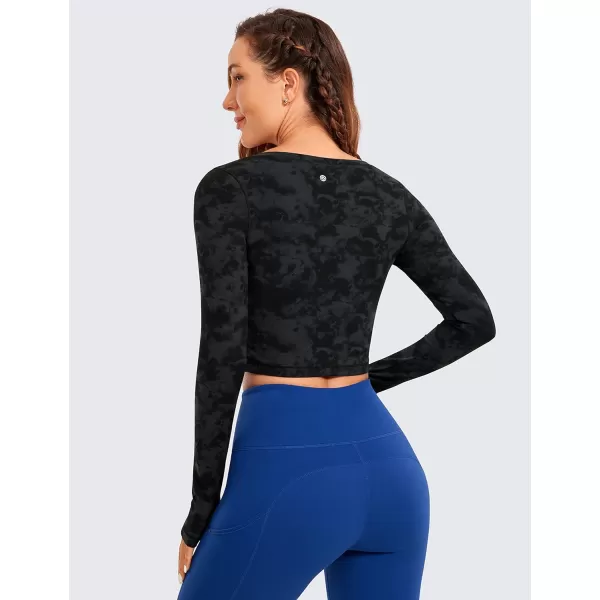 CRZ YOGA Butterluxe Long Sleeve Crop Tops for Women Slim Fit Workout Shirts Cropped Athletic Gym TopTie Dye Smoke Ink