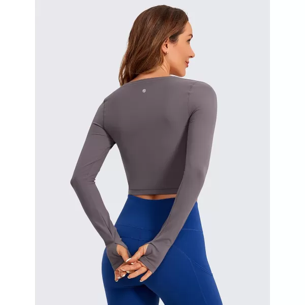 CRZ YOGA Butterluxe Long Sleeve Crop Tops for Women Slim Fit Workout Shirts Cropped Athletic Gym TopTornado Grey