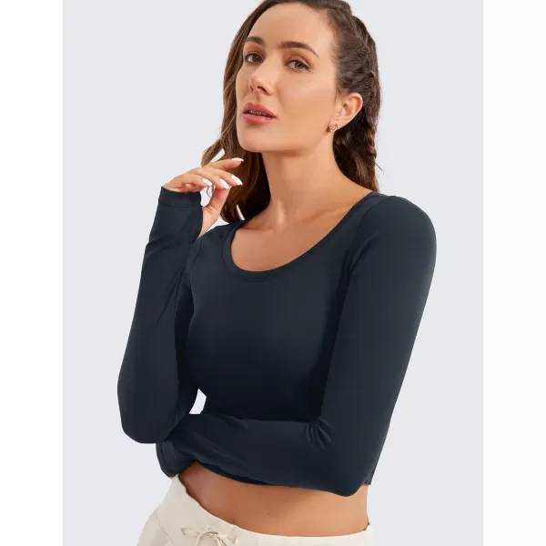 CRZ YOGA Butterluxe Long Sleeve Crop Tops for Women Slim Fit Workout Shirts Cropped Athletic Gym TopTrue Navy