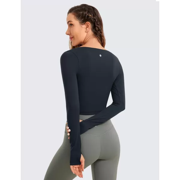 CRZ YOGA Butterluxe Long Sleeve Crop Tops for Women Slim Fit Workout Shirts Cropped Athletic Gym TopTrue Navy