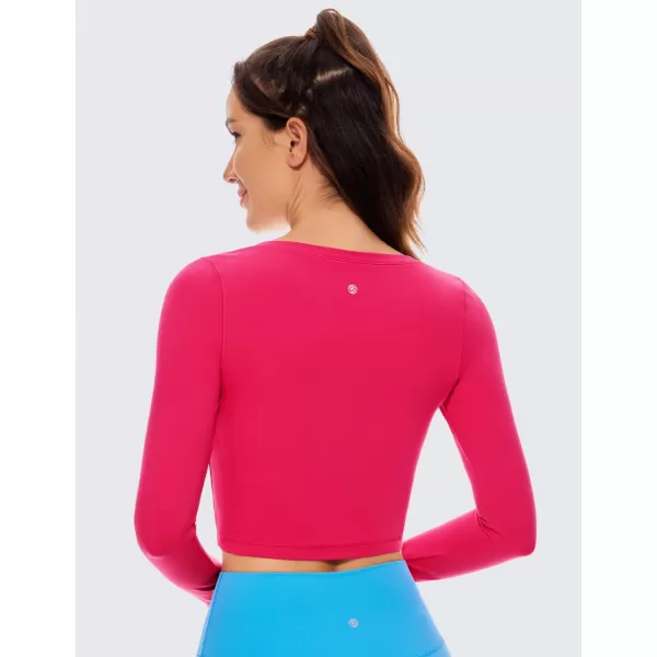 CRZ YOGA Butterluxe Long Sleeve Crop Tops for Women Slim Fit Workout Shirts Cropped Athletic Gym TopViva Magenta